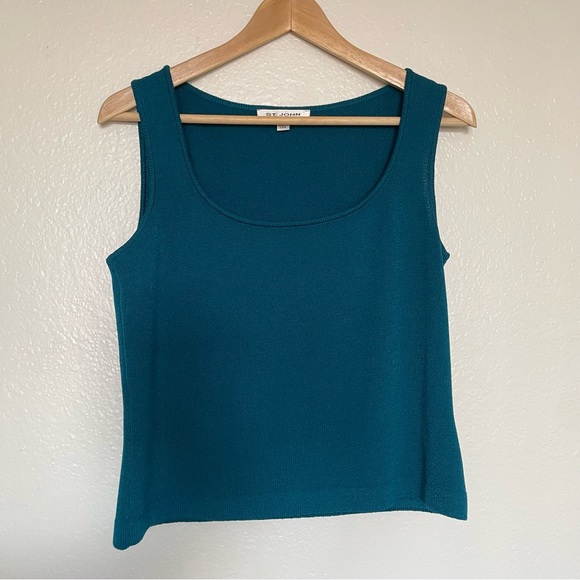 St. John Collection Santana Knit Teal Blue Shell Tank Wool Rayon Silk Sleeveless - Picture 2 of 15